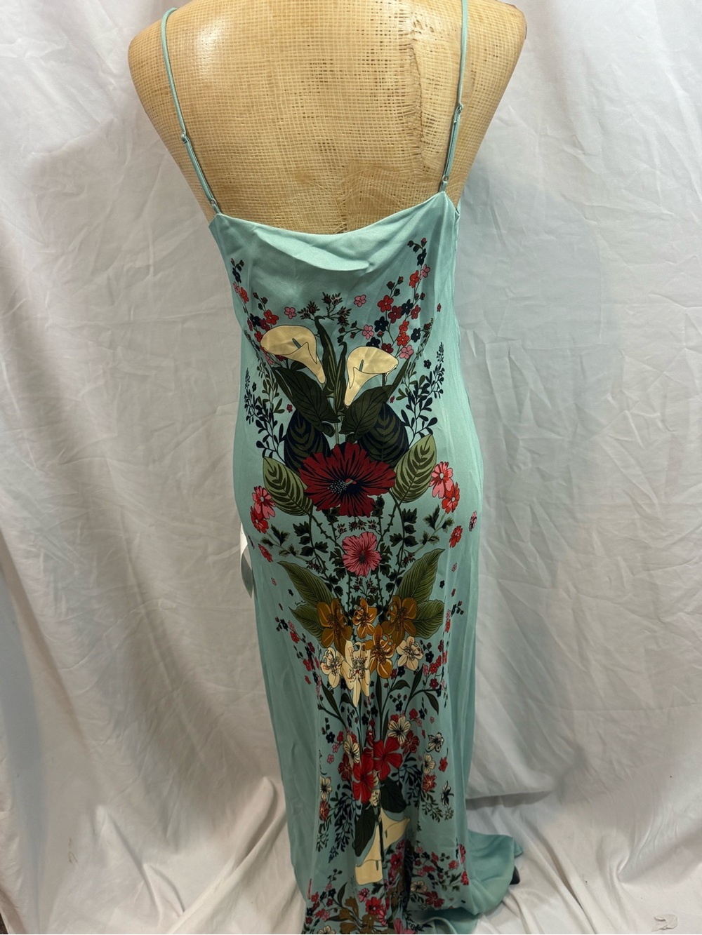 FARM Rio Aqua Floral Slip Maxi Dress with Red & Cream Accents M - Picture 3 of 13